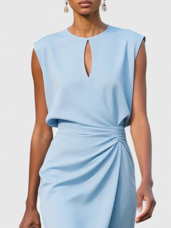 Women's Wrap Front Midi Dress Sleeveless Office Cocktail Party - Lolly 