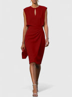 Women's Wrap Front Midi Dress Sleeveless Office Cocktail Party - Lolly 