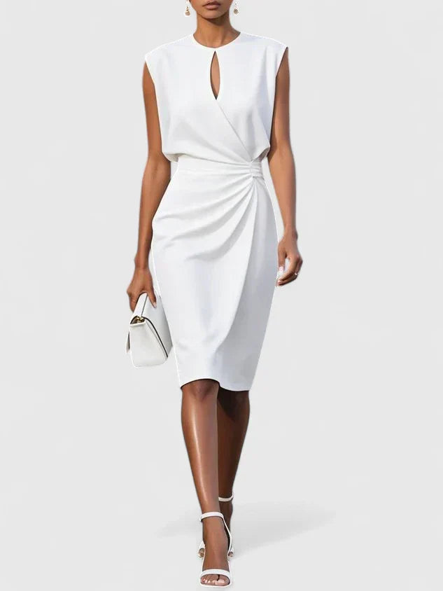 Women's Wrap Front Midi Dress Sleeveless Office Cocktail Party - Lolly 