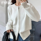 Women's Zip-Up Knit Cardigan Long Sleeve Casual Sweater Jacket Spring Fall - Lolly 