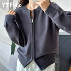Women's Zip-Up Knit Cardigan Long Sleeve Casual Sweater Jacket Spring Fall - Lolly 