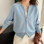Women's Zip-Up Knit Cardigan Long Sleeve Casual Sweater Jacket Spring Fall - Lolly 